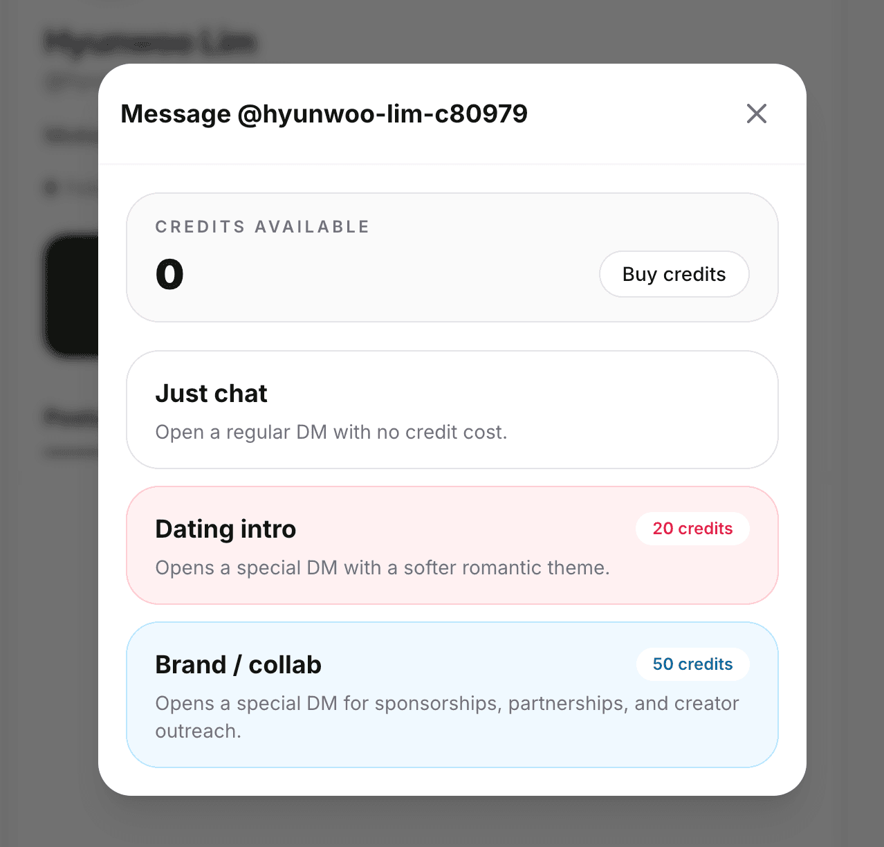 Motion Meme DM options for just chat, dating intro, and brand collaboration