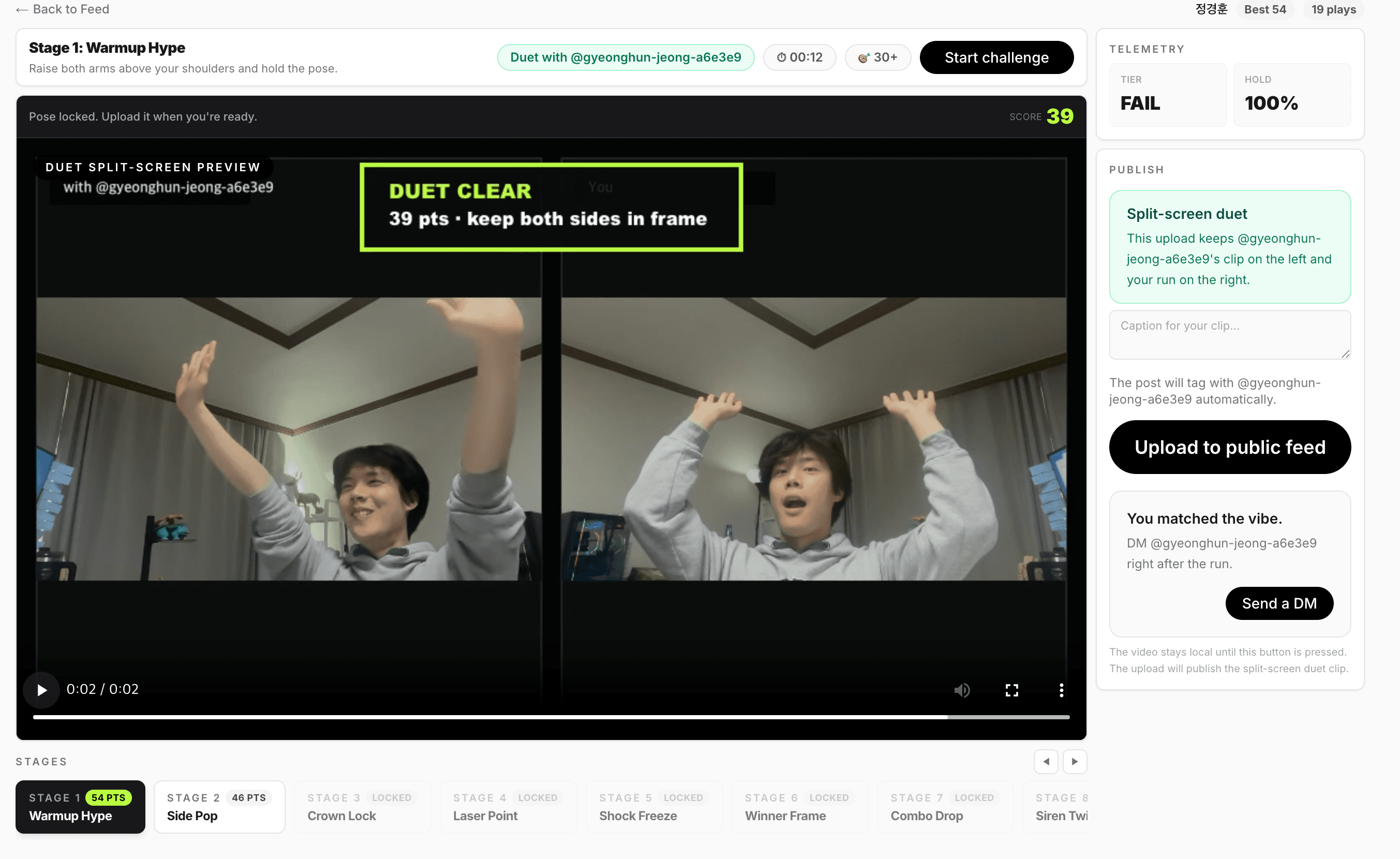 Motion Meme duet stage result clip preview